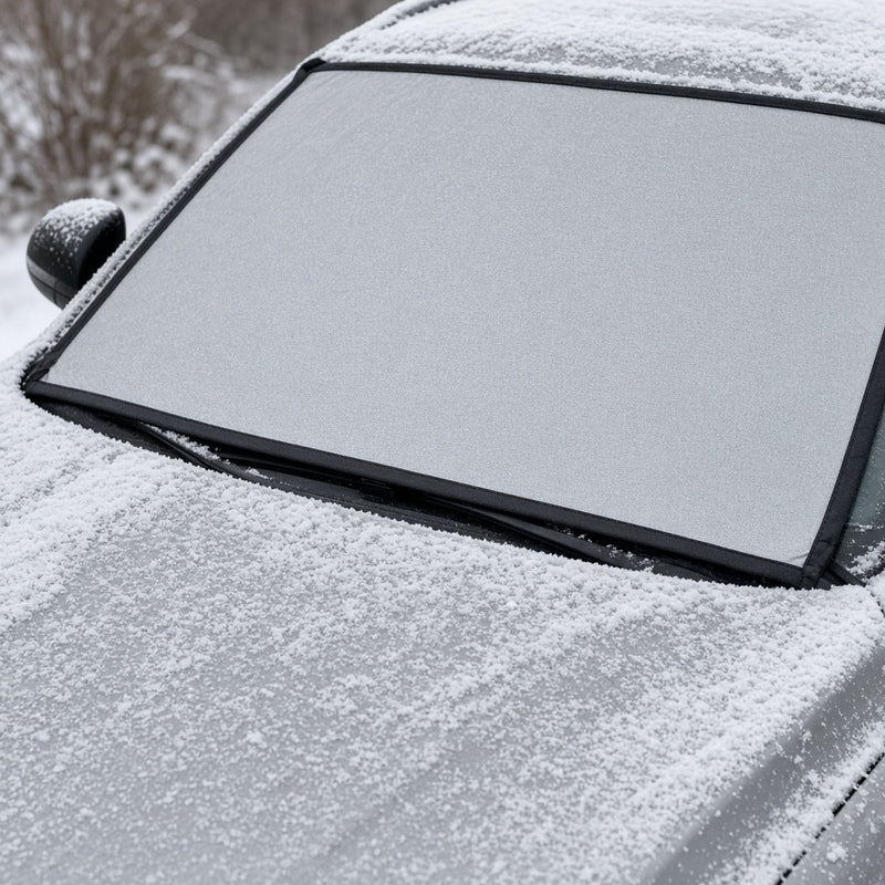 Magnetic windshield snow cover on a car